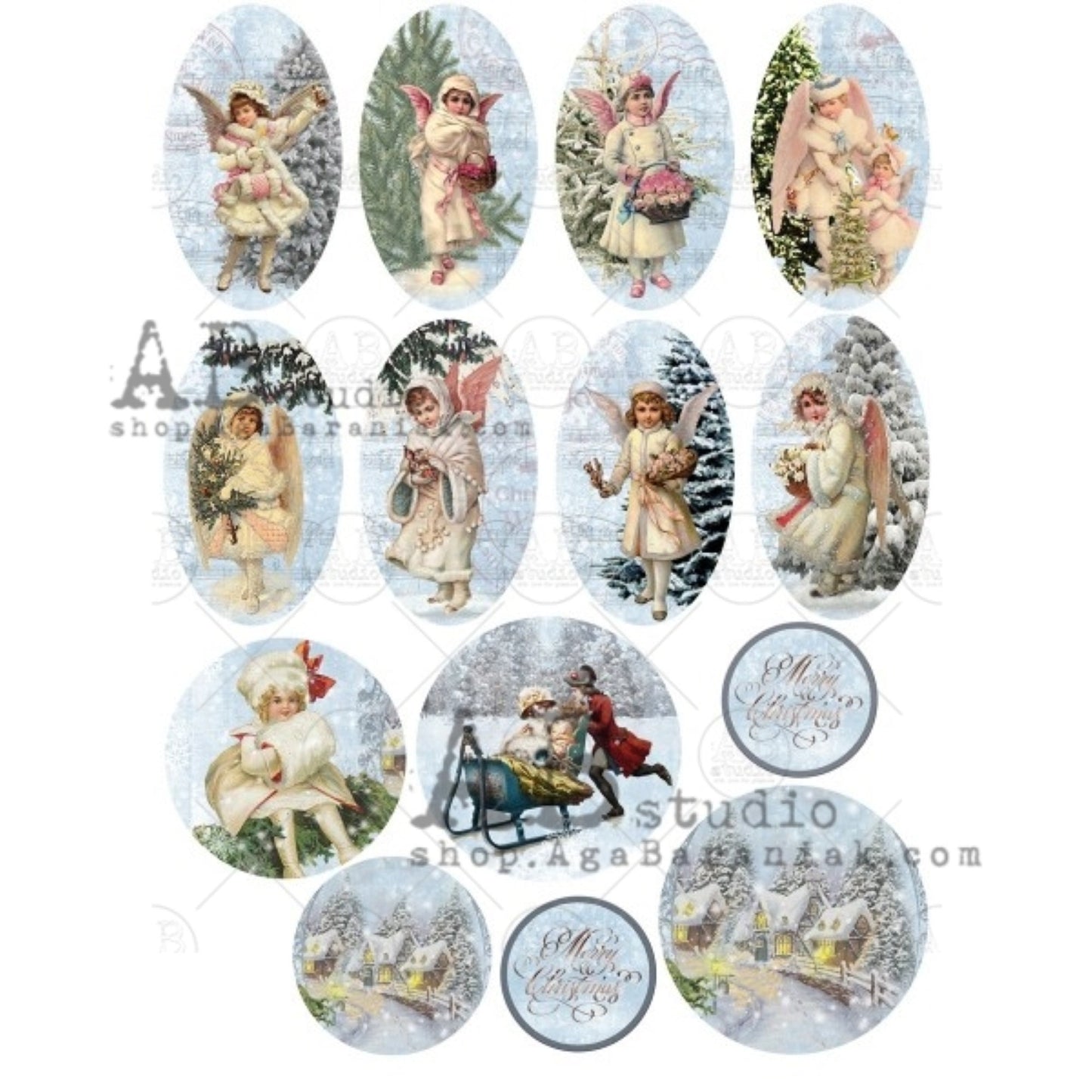 AB Studio Christmas Vintage Children Angels #0453 Size: A4 - 8.27 X 11.69 inches Rice Paper for Decoupage Imported from Poland