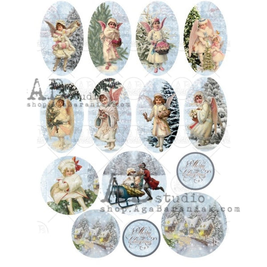 AB Studio Christmas Vintage Children Angels #0453 Size: A4 - 8.27 X 11.69 inches Rice Paper for Decoupage Imported from Poland