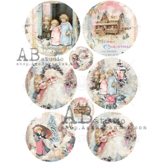 AB Studio Christmas Vintage Children Santa #0367 Shabby Chic Size: A4 - 8.27 X 11.69 inches Rice Paper for Decoupage Imported from Poland