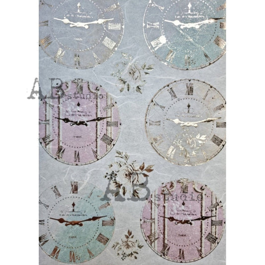 AB Studio Shabby chic Clock Faces Color Gold gilded paper No. 1056 Size: A4 - 8.27 X 11.69 in Rice Paper for Decoupage Imported from Poland