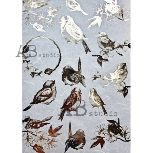 AB Studio Birds Color Gold Gilded Rice Paper A4 No. 1061 Size: A4 - 8.27 X 11.69 inches Rice Paper for Decoupage Imported from Poland