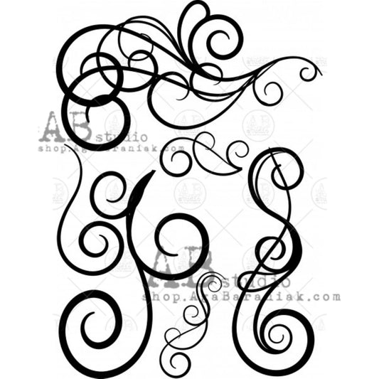 AB Studio Laser Cut HDF Chipboard 1/16" thick, Mixed media A4 ID-257, Flourishes, 6-piece set, 8 x 4 - 2.5 x 2 inches