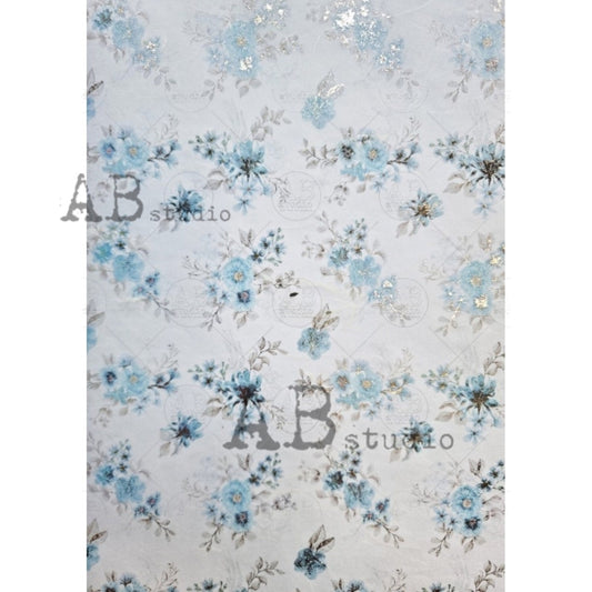 AB Studio Shabby Chic Flowers Print Color plus gold gilded rice paper for Decoupage No. 1036 Size: A4 - 8.27 X 11.69 inches Imported Poland