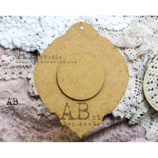 AB Studio Laser Cut HDF  Wood Base  Blank Brocante Overlay Ornament 2 piece for Decoupage Mixed Media ID-0005, 20cm x 15cm, 8 x 6 in