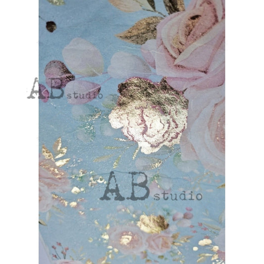 AB Studio Roses Color Gold gilded paper A4 No. 1096 Size: A4 - 8.27 X 11.69 inches Rice Paper for Decoupage Imported from Poland