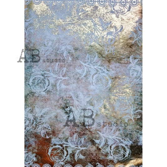 AB Studio Roses Color Gold gilded paper A4 No. 1074 Size: A4 - 8.27 X 11.69 inches Rice Paper for Decoupage Imported from Poland