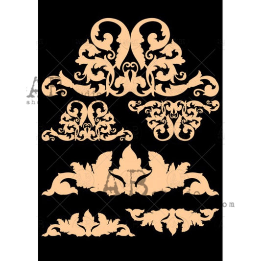 AB Studio Laser Cut HDF Chipboard 1/16" thick, Mixed media A4 ID-287, Flourishes, 6-piece set, varying sizes, 4 - 7 inches, 10cm - 18cm