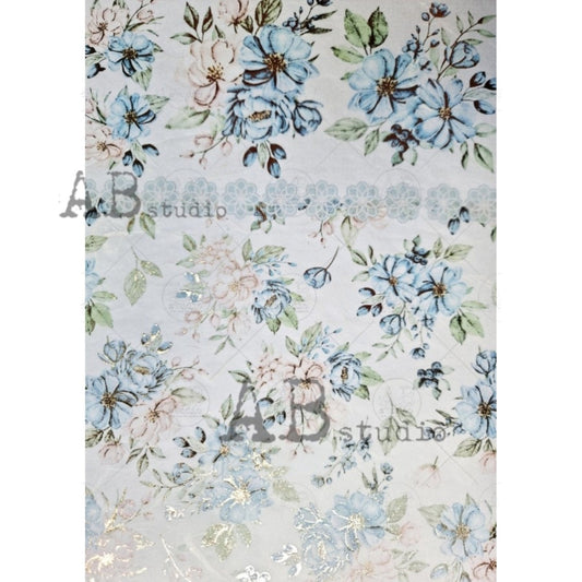 AB Studio Shabby Chic Flowers Print Color plus gold gilded rice paper for Decoupage No. 1013 Size: A4 - 8.27 X 11.69 inches Imported Poland