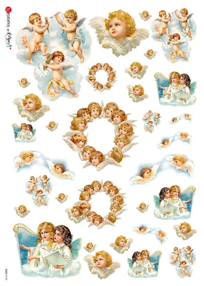 Paper Designs Culture 0125, Angels, Christmas, rounds, wreaths, Choir, Size: A4 - 8.3" X 11.7" Rice Paper for Decoupage Paper Designs