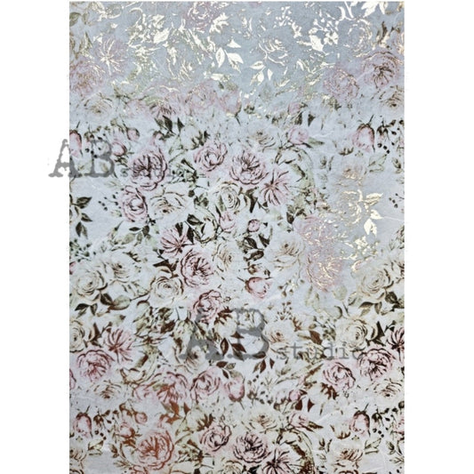 AB Studio Vintage flowers Gold Gilded Rice Paper A4 No. 1051 Size: A4 - 8.27 X 11.69 inches Rice Paper for Decoupage Imported Poland