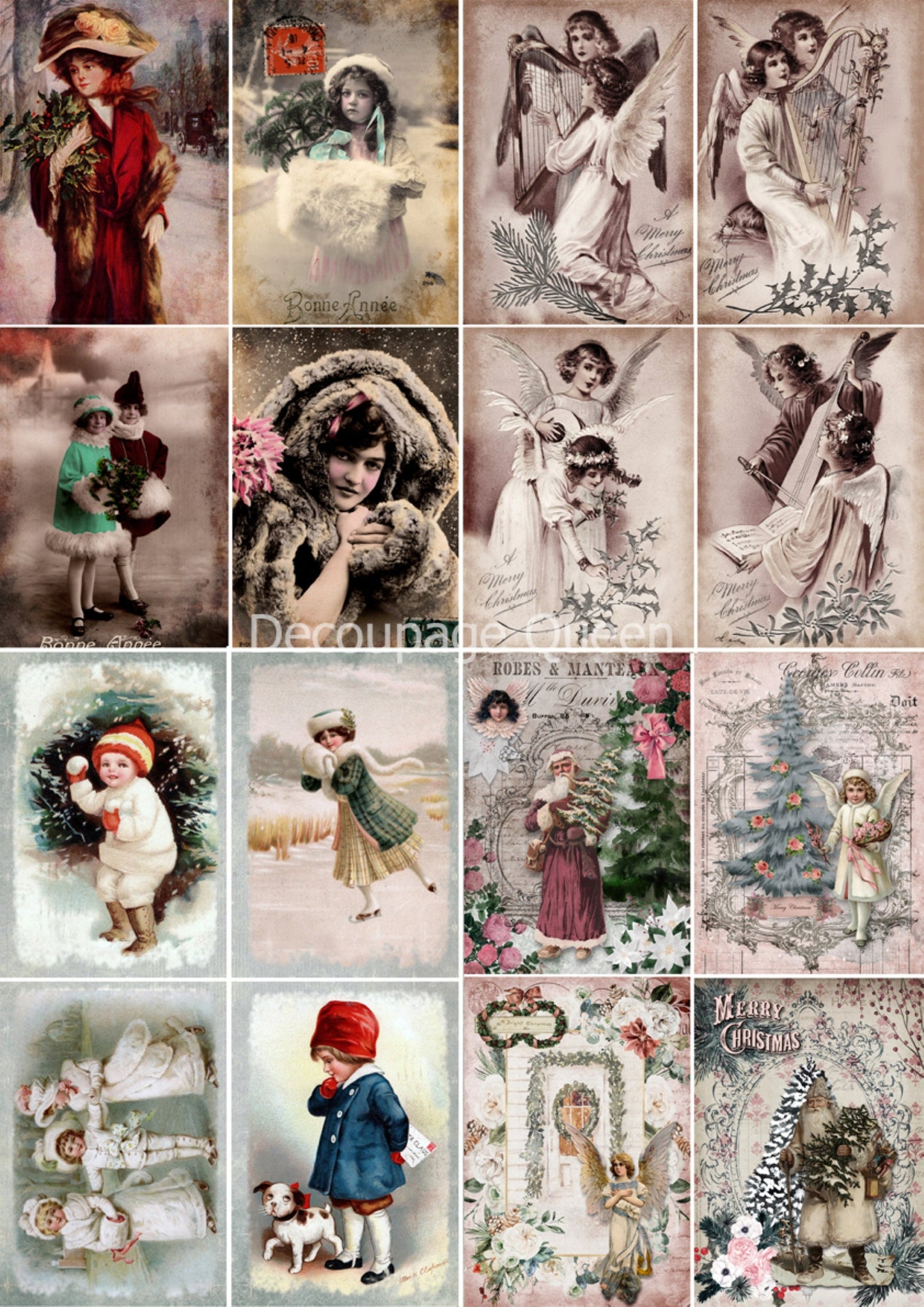Decoupage Queen Vintage Christmas Minis DQRP 0373-A4   Size: A4 - 8.3" X 11.7", Rice Paper 2022 New Release