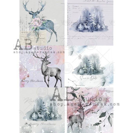 AB Studio Christmas Reindeer Winter Scene #0219 Size: A4 - 8.27 X 11.69 inches Rice Paper for Decoupage Imported from Poland