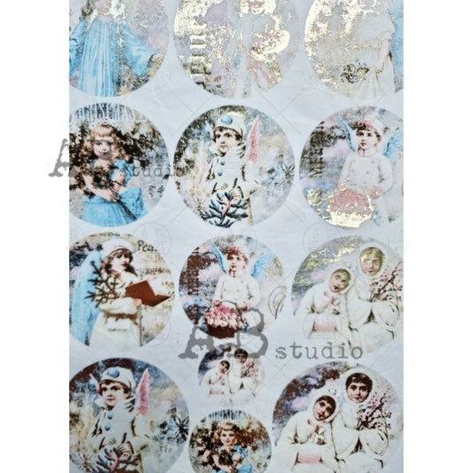 AB Studio Vintage Children Color Gold Gilded Rice Paper A4 No. 1021 Size: A4 - 8.27 X 11.69 inches Rice Paper for Decoupage Imported Poland