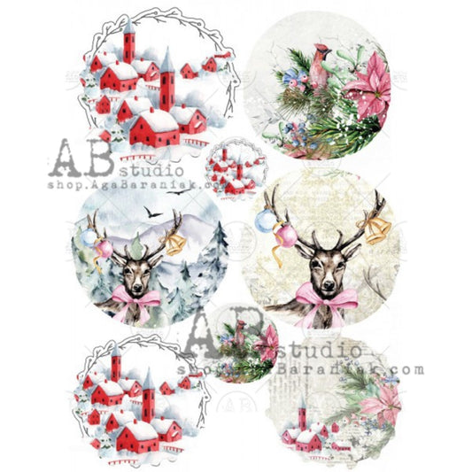 AB Studio Christmas Scene Rounds 0300 Size: A4 - 8.27 X 11.69 inches Rice Paper for Decoupage Imported from Poland