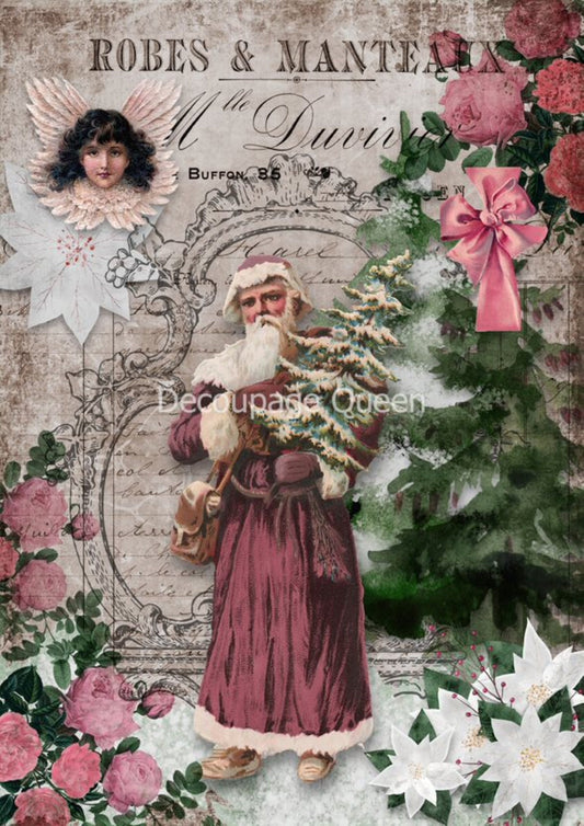 Decoupage Queen Shabby Santa Christmas Rice Paper DQRP_0369-A4 8.27 X 11.69 inches