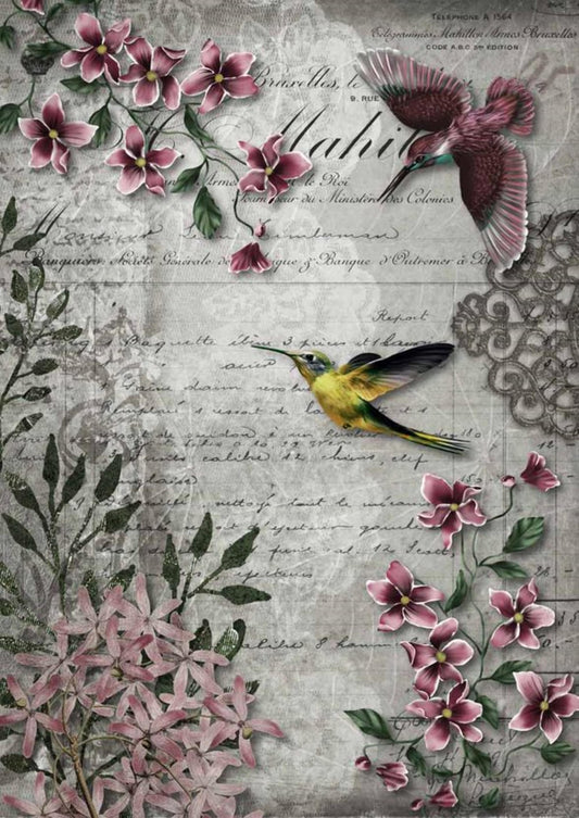 Decoupage Queen Hummingbird Song SKU:  DQRP_0119-A4 Rice Paper for Decoupage 8.3" X 11.7"