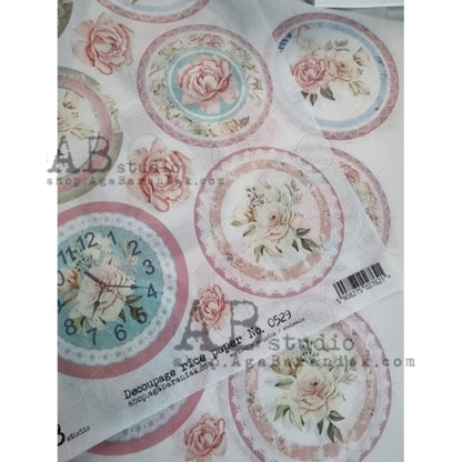 AB Studio Shabby Chic Roses Rounds Rice paper A4 No. 0529 Size: 8.27 X 11.69 inches Rice Paper for Decoupage Imported from Poland AB Studio