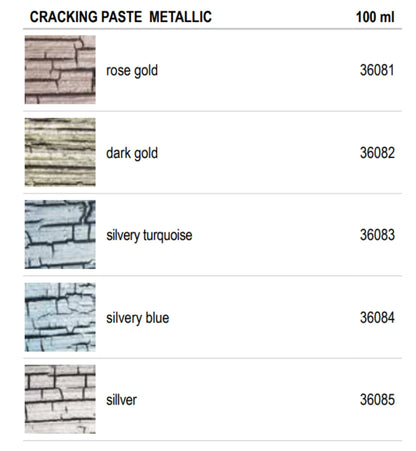 Pentart, Metallic, Cracking paste, 100 ml, Rose Gold, Silvery Turquoise, Silvery Blue, Silver, Dark Gold, Aged Effect, Antique, Distressed Pentart