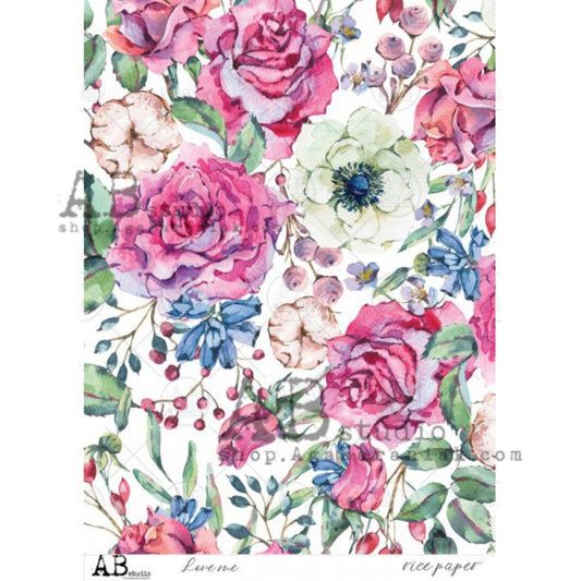 AB Studio Shabby Chic Vintage Love Me Pink Flowers 0003 Size: A4 - 8.27 X 11.69 inches Rice Paper for Decoupage Imported from Poland