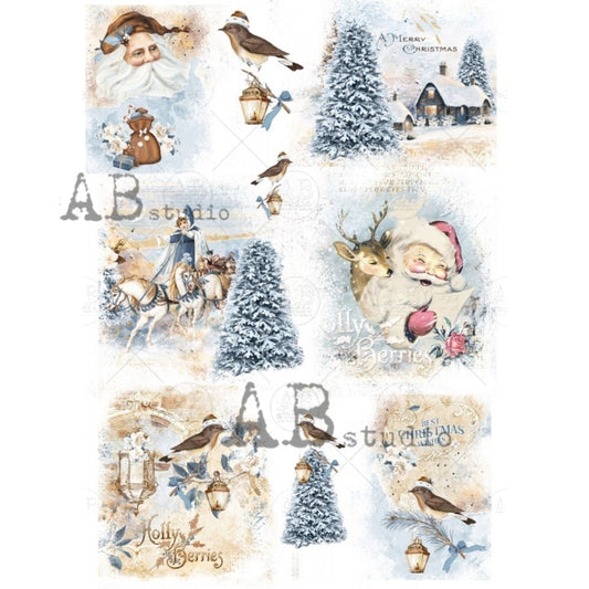 AB Studio Christmas Vintage Children Santa Tree 1128 Shabby Chic Size: A4 - 8.27 X 11.69 inches Rice Paper Decoupage Imported from Poland