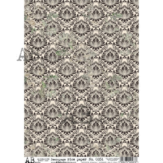 AB Studio Shabby Chic Vintage Victorian Wallpaper Black White 0851 Size: A4 8.27 X 11.69 inches Rice Paper for Decoupage Imported Poland