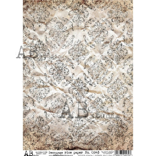 AB Studio Shabby Chic Vintage Victorian Crinkled Aged Wallpaper 0843 A4 8.27 X 11.69 inches Rice Paper for Decoupage Imported from Poland