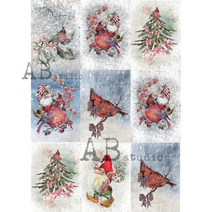 AB Studios Rice Paper Winter Cardinals Christmas Rice Paper A4 0965 8.27 X 11.69 inches Rice Paper for Decoupage Imported from Poland AB Studio