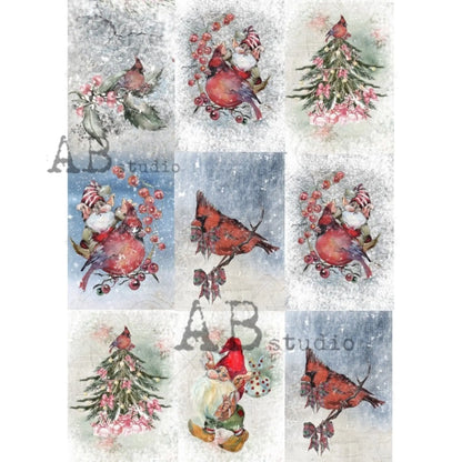 AB Studios Rice Paper Winter Cardinals Christmas Rice Paper A4 0965 8.27 X 11.69 inches Rice Paper for Decoupage Imported from Poland AB Studio