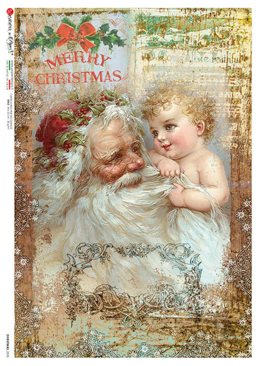 Paper Designs, Rice Paper, Christmas, Santa Child, 0335, A4 8.3" X 11.7" Rice Paper for Decoupage