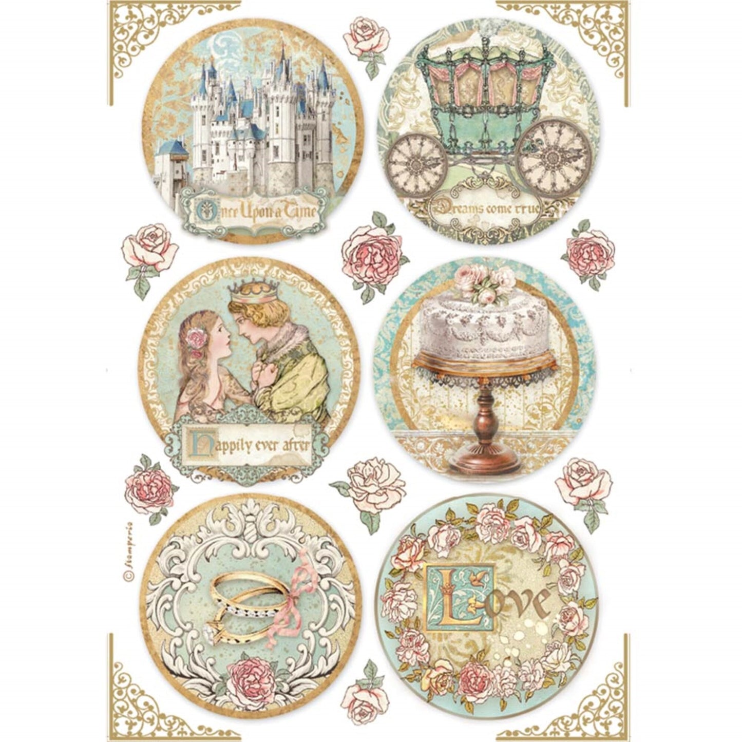 Stamperia  A4 Rice paper , Decoupage, Mixed Media, Sleeping Beauty Rounds 8.3" X 11.7" DFSA4576, Imported