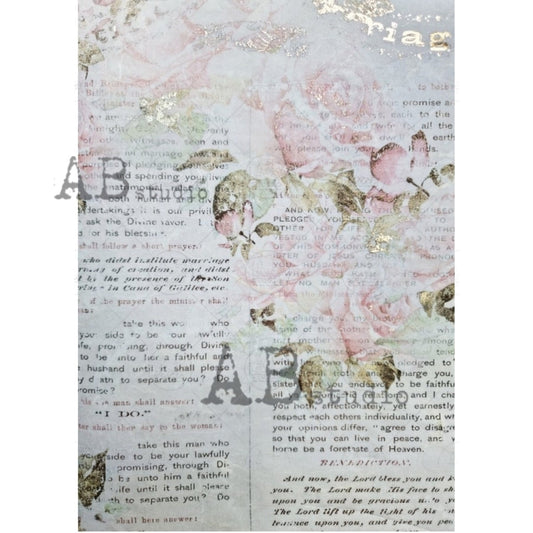 AB Studio Roses Color Gold gilded paper A4 No. 1015 Size: A4 - 8.27 X 11.69 inches Rice Paper for Decoupage Imported from Poland