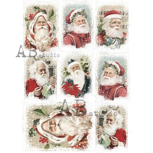 AB Studio Shabby Chic Christmas Vintage Santa Squares 1123 Size: A4 - 8.27 X 11.69 inches Rice Paper for Decoupage Imported from Poland
