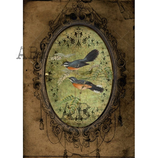 AB Studio Shabby Chic Vintage Birds in a Frame 0995 Size: A4 - 8.27 X 11.69 inches Rice Paper for Decoupage Imported from Poland