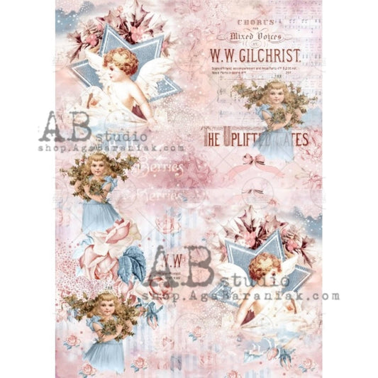 AB Studios Uplifted Gates Christmas Child Angels Rice Paper A4 0364 8.27 X 11.69 inches Rice Paper for Decoupage Imported from Poland