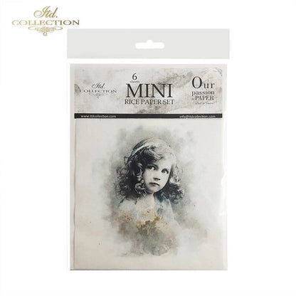 ITD Collection Rice Paper Mini Set for Decoupage RSM017, 6 sheets of rice paper 14,8x14,8 cm, Shabby chic children portrait, Vintage, Rounds ITD Collection