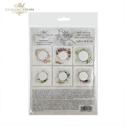 ITD Collection Rice Paper Mini Set for Decoupage RSM040, 6 sheets of rice paper 14,8x14,8 cm, Floral Frames, Spring Flowers, Frames ITD Collection