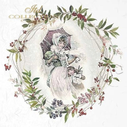 ITD Collection Rice Paper Mini Set for Decoupage RSM042, 6 sheets of rice paper 14,8x14,8 cm, Shabby chic, wreath, vintage, women, Rounds ITD Collection