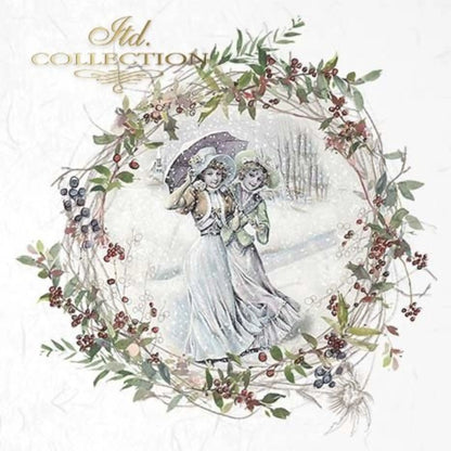 ITD Collection Rice Paper Mini Set for Decoupage RSM042, 6 sheets of rice paper 14,8x14,8 cm, Shabby chic, wreath, vintage, women, Rounds ITD Collection