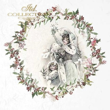 ITD Collection Rice Paper Mini Set for Decoupage RSM042, 6 sheets of rice paper 14,8x14,8 cm, Shabby chic, wreath, vintage, women, Rounds ITD Collection