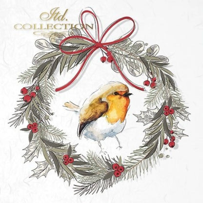 ITD Collection Rice Paper Mini Set Decoupage RSM043, 6 sheets, Christmas Wreaths, Birds, Rounds, Holiday Themes, Ornament Rounds ITD Collection