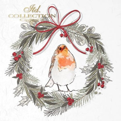 ITD Collection Rice Paper Mini Set Decoupage RSM043, 6 sheets, Christmas Wreaths, Birds, Rounds, Holiday Themes, Ornament Rounds ITD Collection