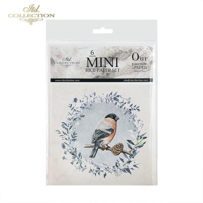 ITD Collection Rice Paper Mini Set for Decoupage RSM049, 6 sheets of rice paper 14,8x14,8 cm, ice, snow, winter birds, Christmas wreaths ITD Collection