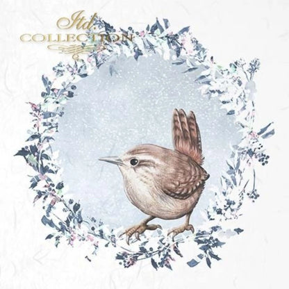 ITD Collection Rice Paper Mini Set for Decoupage RSM050, 6 sheets of rice paper 14,8x14,8 cm, ice, snow, winter birds, Christmas wreaths ITD Collection