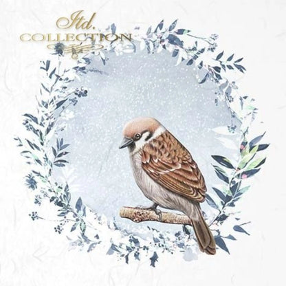ITD Collection Rice Paper Mini Set for Decoupage RSM050, 6 sheets of rice paper 14,8x14,8 cm, ice, snow, winter birds, Christmas wreaths ITD Collection