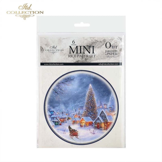 ITD Collection Rice Paper Mini Set for Decoupage RSM062, 6 sheets of rice paper 14,8x14,8 cm, Snow, Christmas, winter landscape Rounds