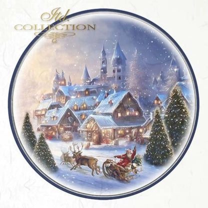ITD Collection Rice Paper Mini Set for Decoupage RSM062, 6 sheets of rice paper 14,8x14,8 cm, Snow, Christmas, winter landscape Rounds ITD Collection