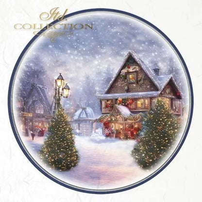 ITD Collection Rice Paper Mini Set for Decoupage RSM062, 6 sheets of rice paper 14,8x14,8 cm, Snow, Christmas, winter landscape Rounds ITD Collection