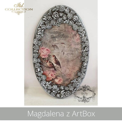 ITD Collection Rice Paper for Decoupage R0978, Size A4 - 210x297 mm, 8.27x11.7 inch, flowers, birds, background, roses, Shabby Chic ITD Collection