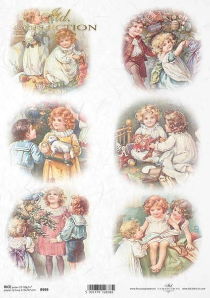 ITD Collection Rice Paper for Decoupage R0999, Size A4 - 210x297 mm, 8.27x11.7 inch, Christmas, baby, kids, gifts, toys, rounds ITD Collection