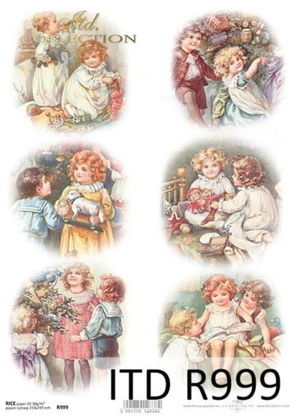ITD Collection Rice Paper for Decoupage R0999, Size A4 - 210x297 mm, 8.27x11.7 inch, Christmas, baby, kids, gifts, toys, rounds ITD Collection